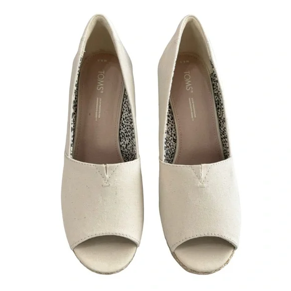 NWOT Toms Michelle Canvas Espadrille Peep Toe Wedge Pump in Natural Size 8.5 - Picture 4 of 16